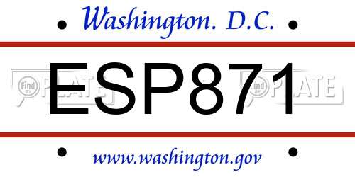 ESP871 District Of Columbia License Plate