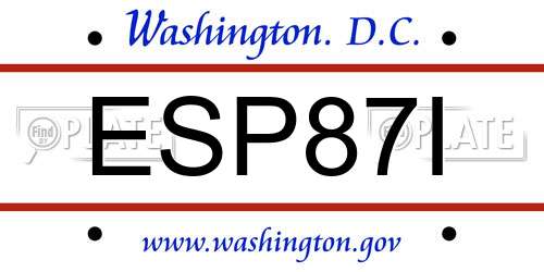 ESP87I District Of Columbia License Plate