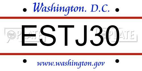 ESTJ30 District Of Columbia License Plate