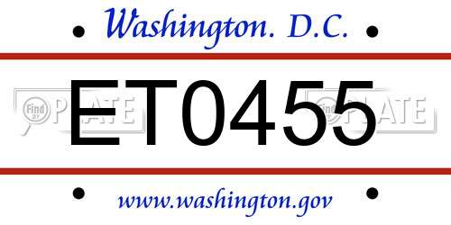 ET0455 District Of Columbia License Plate
