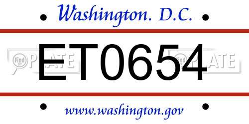 ET0654 District Of Columbia License Plate