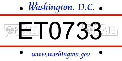 ET0733 District Of Columbia License Plate