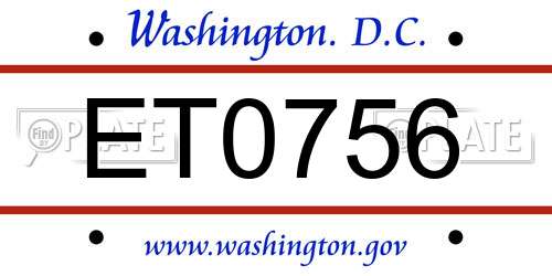 ET0756 District Of Columbia License Plate