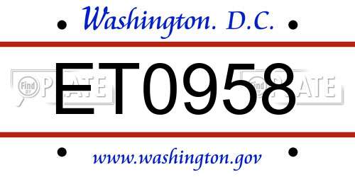 ET0958 District Of Columbia License Plate