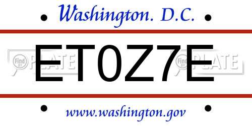 ET0Z7E District Of Columbia License Plate