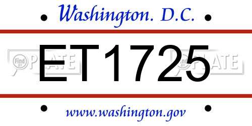 ET1725 District Of Columbia License Plate