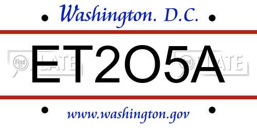 ET2O5A District Of Columbia License Plate