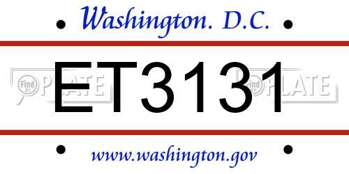 ET3131 District Of Columbia License Plate