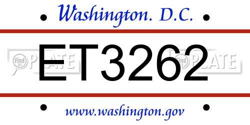 ET3262 District Of Columbia License Plate