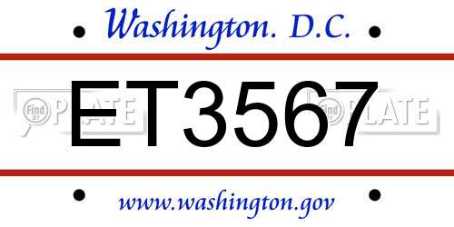 ET3567 District Of Columbia License Plate