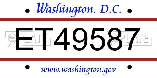ET49587 District Of Columbia License Plate
