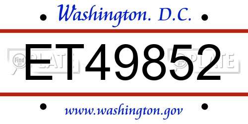 ET49852 District Of Columbia License Plate