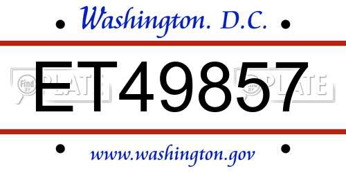 ET49857 District Of Columbia License Plate