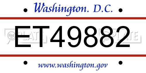 ET49882 District Of Columbia License Plate