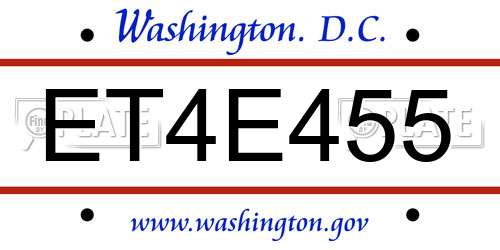 ET4E455 District Of Columbia License Plate