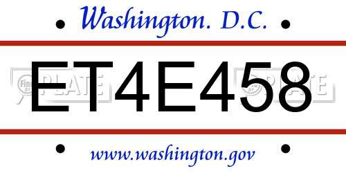 ET4E458 District Of Columbia License Plate