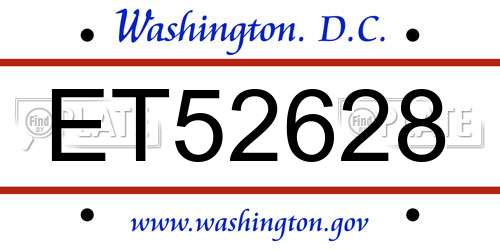 ET52628 District Of Columbia License Plate