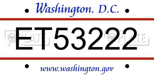 ET53222 District Of Columbia License Plate