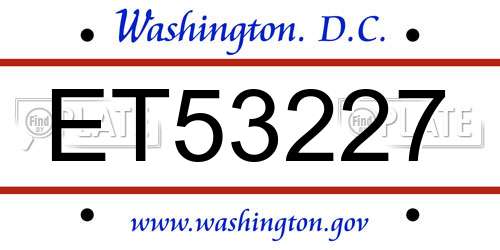 ET53227 District Of Columbia License Plate