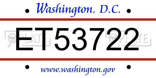 ET53722 District Of Columbia License Plate