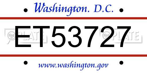 ET53727 District Of Columbia License Plate