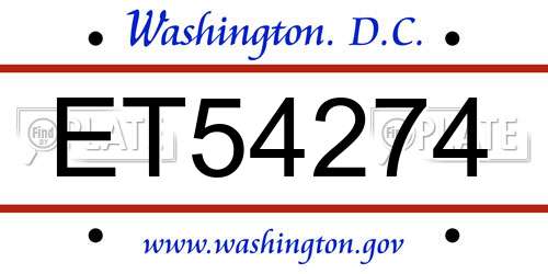 ET54274 District Of Columbia License Plate