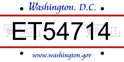 ET54714 District Of Columbia License Plate