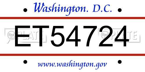 ET54724 District Of Columbia License Plate