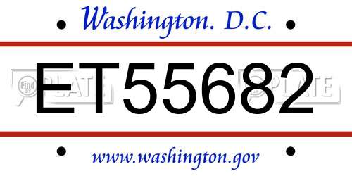 ET55682 District Of Columbia License Plate