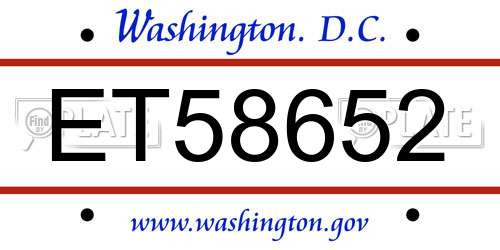ET58652 District Of Columbia License Plate
