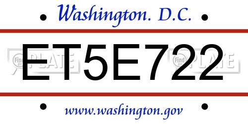 ET5E722 District Of Columbia License Plate