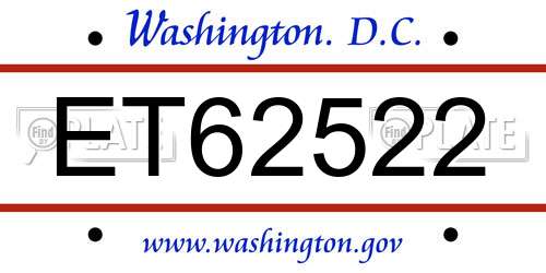 ET62522 District Of Columbia License Plate