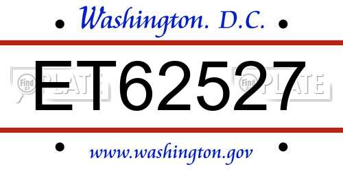 ET62527 District Of Columbia License Plate
