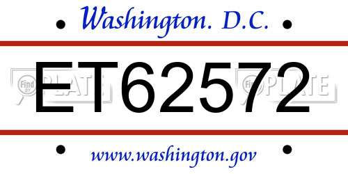 ET62572 District Of Columbia License Plate