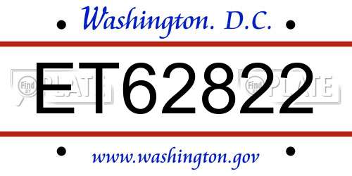 ET62822 District Of Columbia License Plate