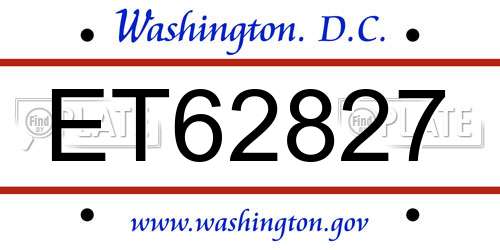 ET62827 District Of Columbia License Plate
