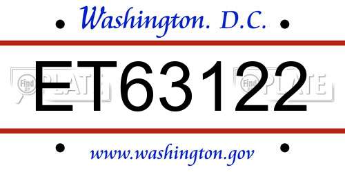 ET63122 District Of Columbia License Plate