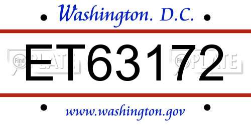 ET63172 District Of Columbia License Plate