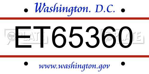 ET65360 District Of Columbia License Plate