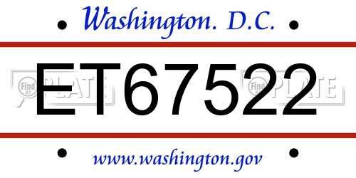 ET67522 District Of Columbia License Plate