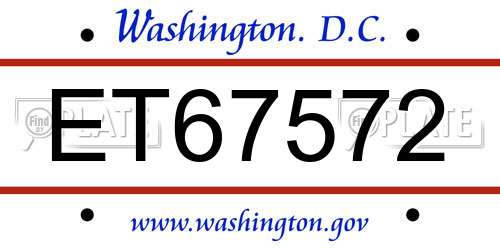 ET67572 District Of Columbia License Plate