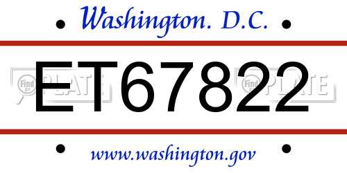ET67822 District Of Columbia License Plate