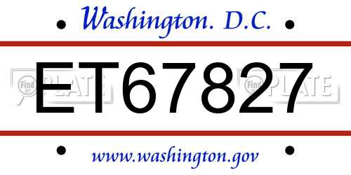 ET67827 District Of Columbia License Plate
