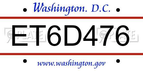 ET6D476 District Of Columbia License Plate