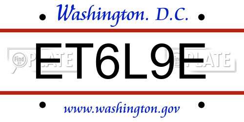 ET6L9E District Of Columbia License Plate