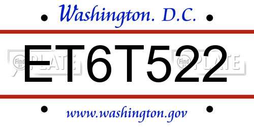 ET6T522 District Of Columbia License Plate