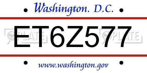 ET6Z577 District Of Columbia License Plate