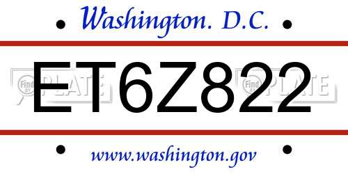 ET6Z822 District Of Columbia License Plate