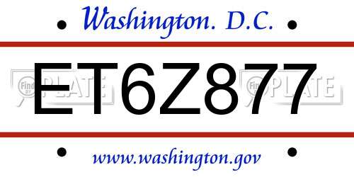 ET6Z877 District Of Columbia License Plate