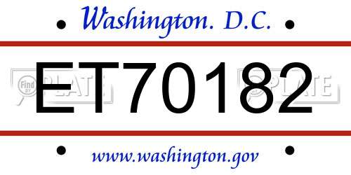 ET70182 District Of Columbia License Plate